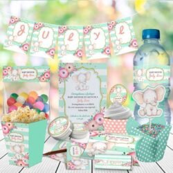 Kit Imprimible baby shower elefante