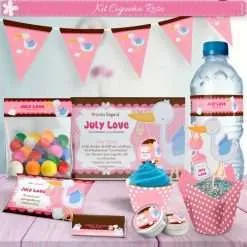 Kit Imprimible Cigueña Rosa