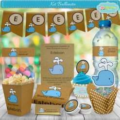 Kit imprimible baby shower Ballenita decoración candy bar