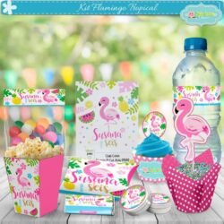Kit imprimible Flamingo Tropical