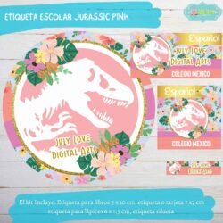 Etiqueta Escolar Jurassic Pink