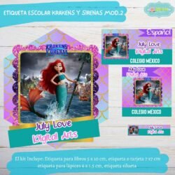 Etiqueta Escolar Krakens y Sirenas Mod.2