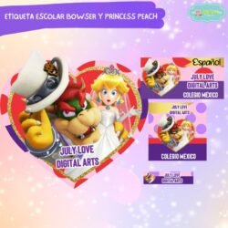 Etiqueta Escolar Bowser Y Princess Peach