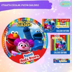 Etiqueta Escolar Mecha Builders