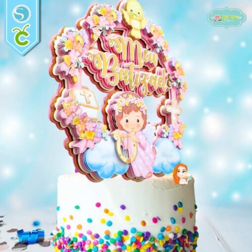 Cake Topper Bautizo Rosa