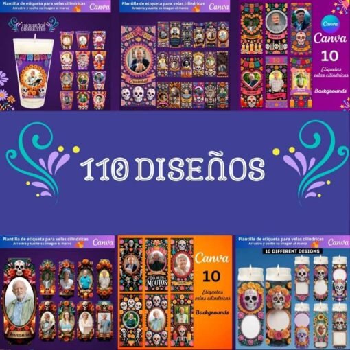 Etiquetas de velas del Día de los Muertos - Imagen 2