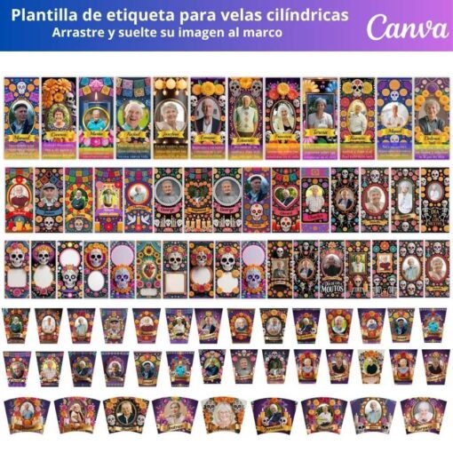 Etiquetas de velas del Día de los Muertos