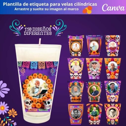Etiquetas de velas del Día de los Muertos - Imagen 3