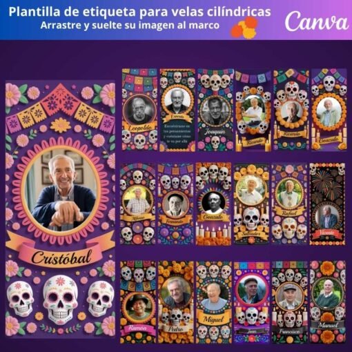 Etiquetas de velas del Día de los Muertos - Imagen 4