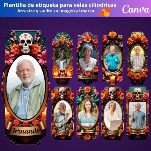 Etiquetas de velas del Día de los Muertos - Imagen 7