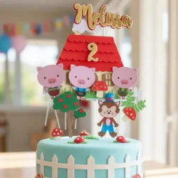 Cake Topper Cerditos y Lobo