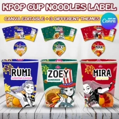 Etiquetas para tazas de fideos instantáneos de Demon Hunters del Kpop.