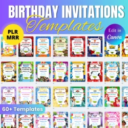 Editable Canva Birthday Invitation Bundle 60+ Designs