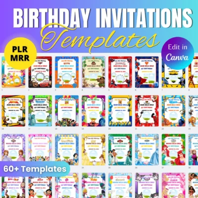 Editable Canva Birthday Invitation Bundle 60+ Designs