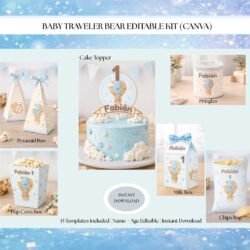 Kit editable para fiesta de osos en Canva