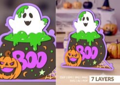 Halloween Ghost Witch Cauldron 3D SVG