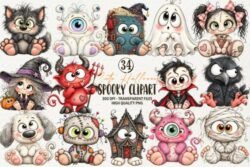 Cute Halloween Spooky Characters Clipart