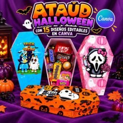 Ataúd Halloween editables en Canva
