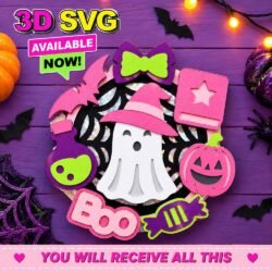 Cute Ghost Halloween Cake Topper 3D SVG