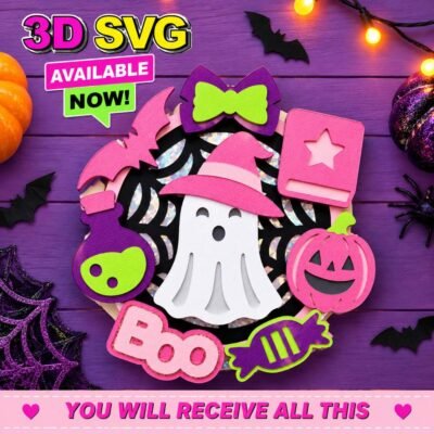 Cute Ghost Halloween Cake Topper 3D SVG
